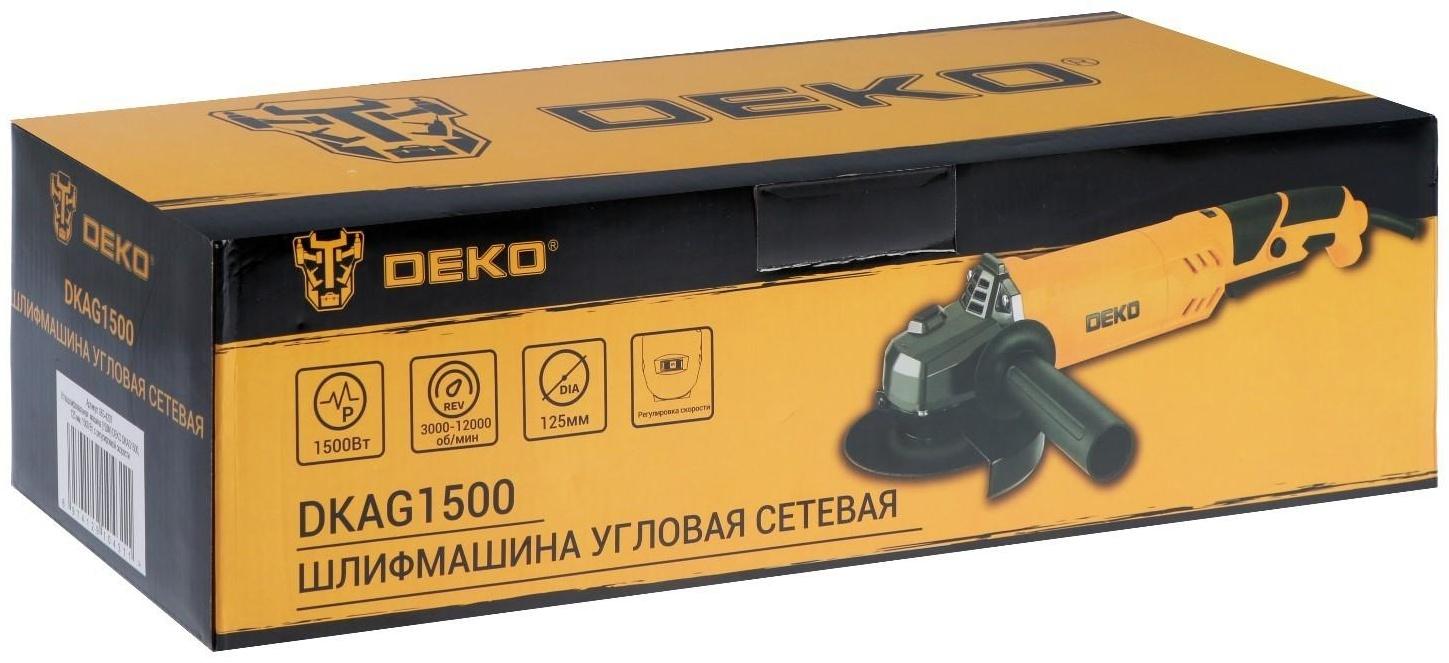 Угловая шлифмашина DEKO DKAG1500, 1500 Вт, 125 мм, 3000-12000 об/мин, регулировка скорости