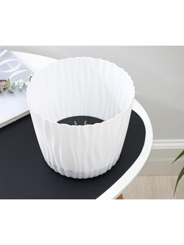 Кашпо для цветов со вставкой «Волна», 4 л, d=20 см, h=17 см, цвет белый