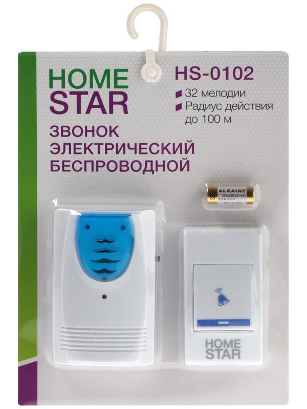 Звонок HomeStar HS-0102, беспроводной, 8,6 МВт, 32 мелодии, 80-90дБ, r=100м, 433.05Мгц, МИКС