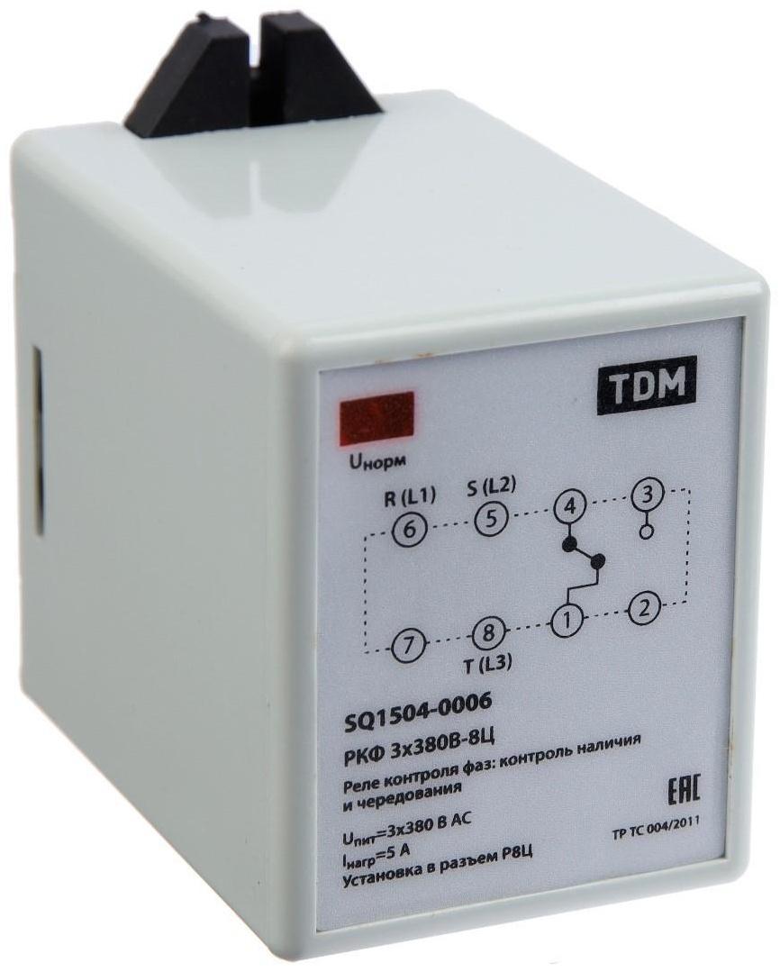 Реле контроля фаз цокольное TDM РКФ, 3х380 В, 8 Ц, SQ1504-0006