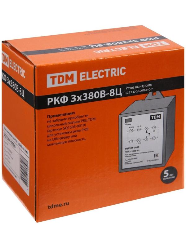Реле контроля фаз цокольное TDM РКФ, 3х380 В, 8 Ц, SQ1504-0006