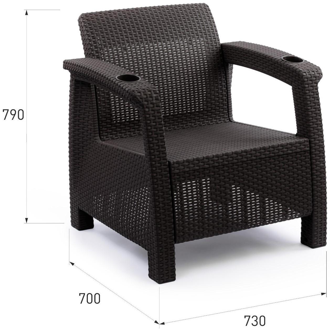 Набор садовой мебели: диван, два кресла, мокко