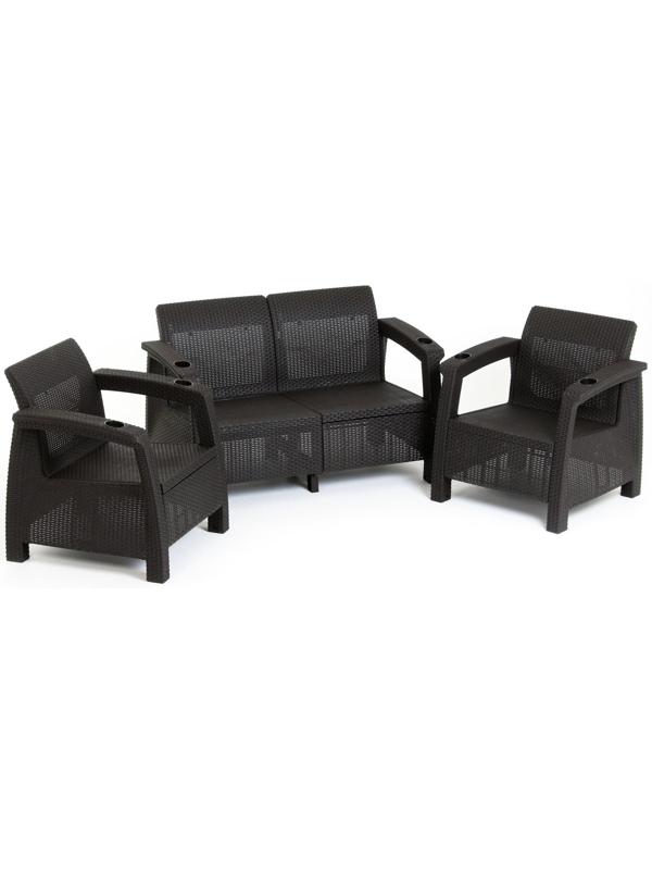 Набор садовой мебели: диван, два кресла, мокко
