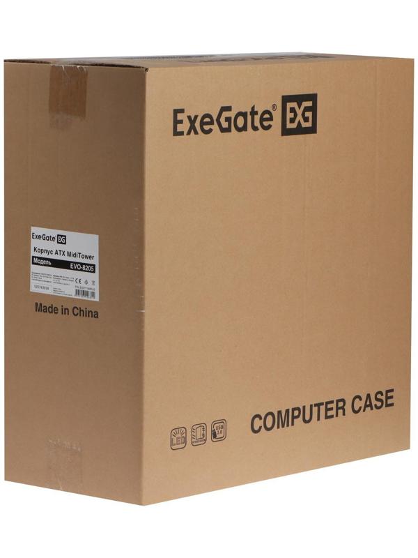 Корпус ExeGate Miditower EVO-8205, без БП,ATX,1хUSB2.0, 1хUSB3.0,чёрный с голубой подсветкой