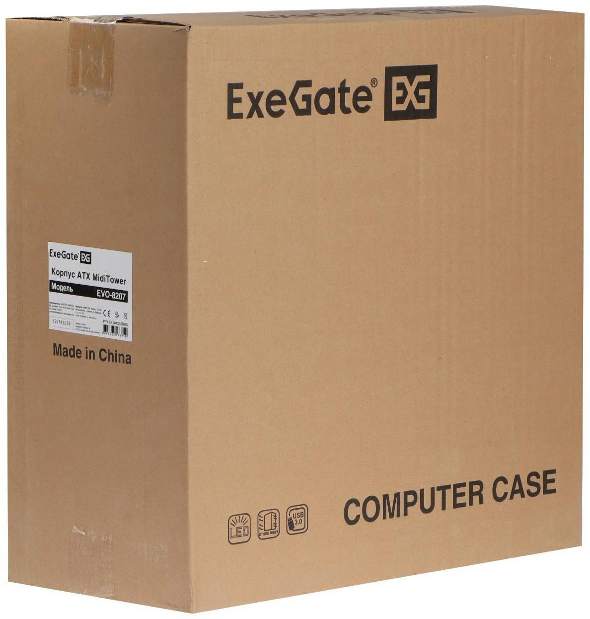 Корпус ExeGate Miditower EVO-8207, без БП,ATX,1хUSB2.0, 1хUSB3.0,чёрный с красной подсветкой