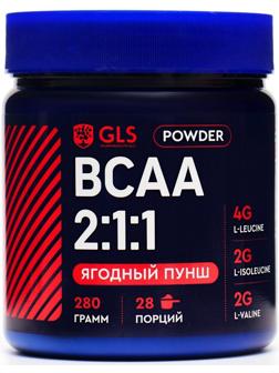 BCAA 2:1:1 аминокислоты для набора массы GLS со вкусом ягодного пунша, 280 г