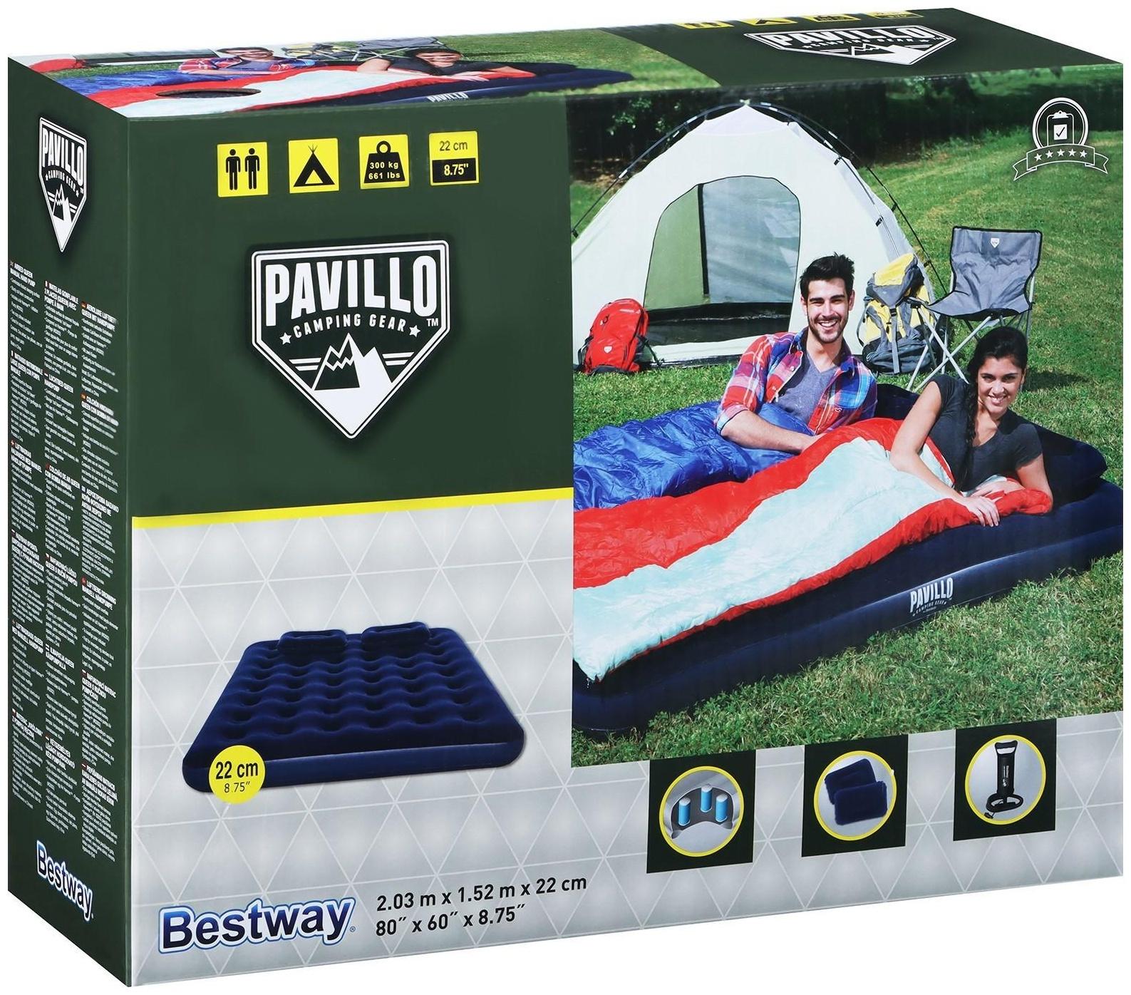 Матрас надувной Queen, р. 203 х 152 х 22 см, ручной насос, 2 подушки 67374