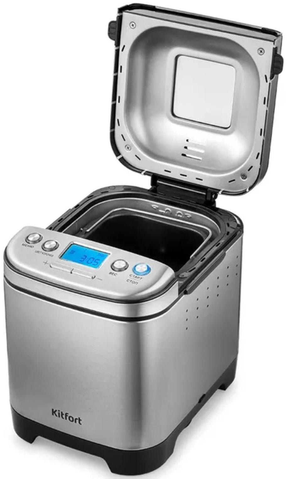 Хлебопечь Kitfort КТ-306, 450 Вт, 12 программ, до 0.75 кг, выбор цвета корочки, серебристая