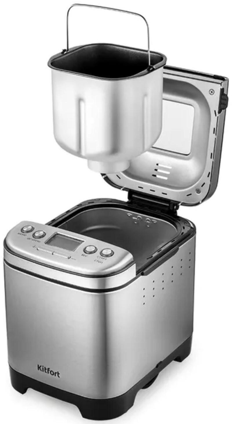 Хлебопечь Kitfort КТ-306, 450 Вт, 12 программ, до 0.75 кг, выбор цвета корочки, серебристая