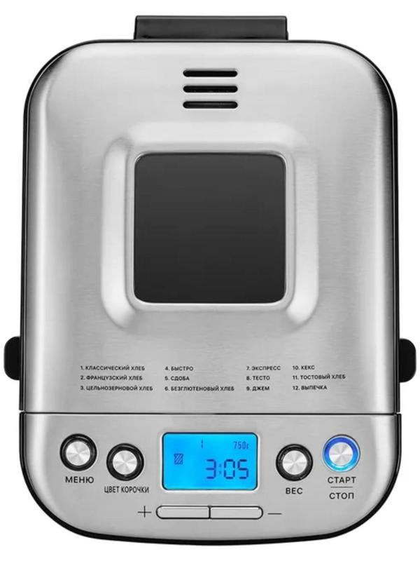 Хлебопечь Kitfort КТ-306, 450 Вт, 12 программ, до 0.75 кг, выбор цвета корочки, серебристая