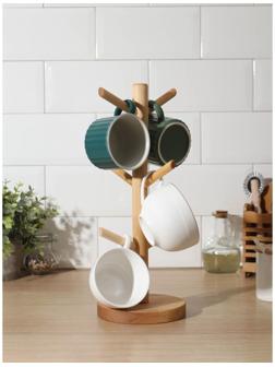 Подставка для кружек Adelica, основа d=13×1,8см, высота 35 см, вешалка 8 см, берёза