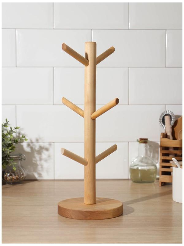 Подставка для кружек Adelica, основа d=13×1,8см, высота 35 см, вешалка 8 см, берёза