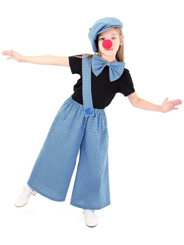 Карнавальный костюм «Клоун с бабочкой», голубая клетка, рост 134-152 см