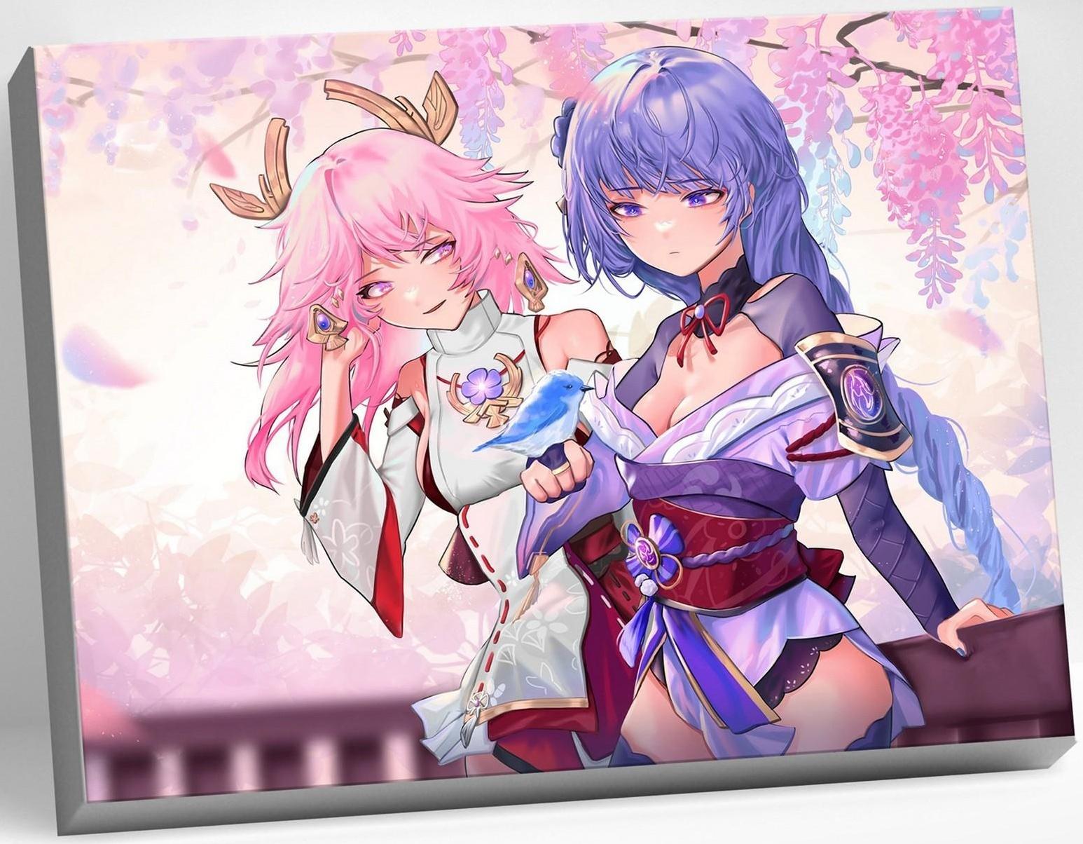 Картина по номерам 30 × 40 см «Геншин» «Яэ Мико и Райден» 26 цветов