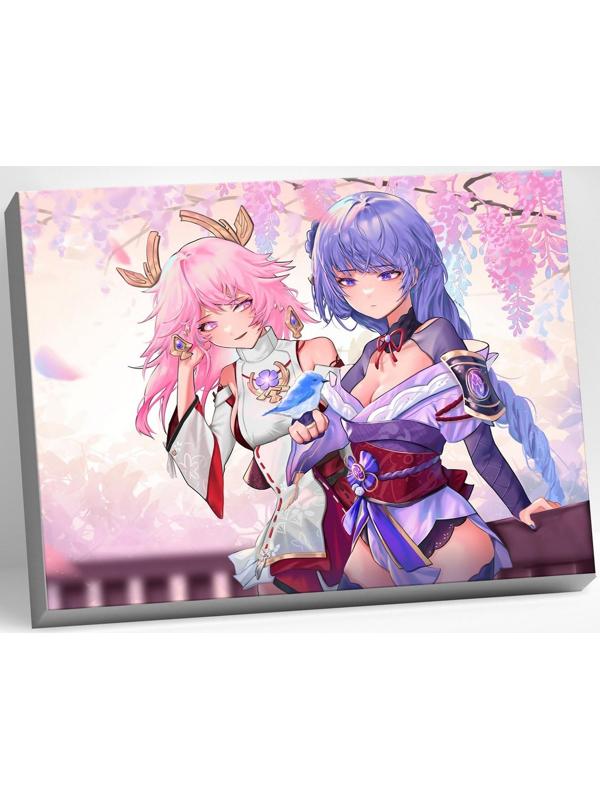 Картина по номерам 30 × 40 см «Геншин» «Яэ Мико и Райден» 26 цветов