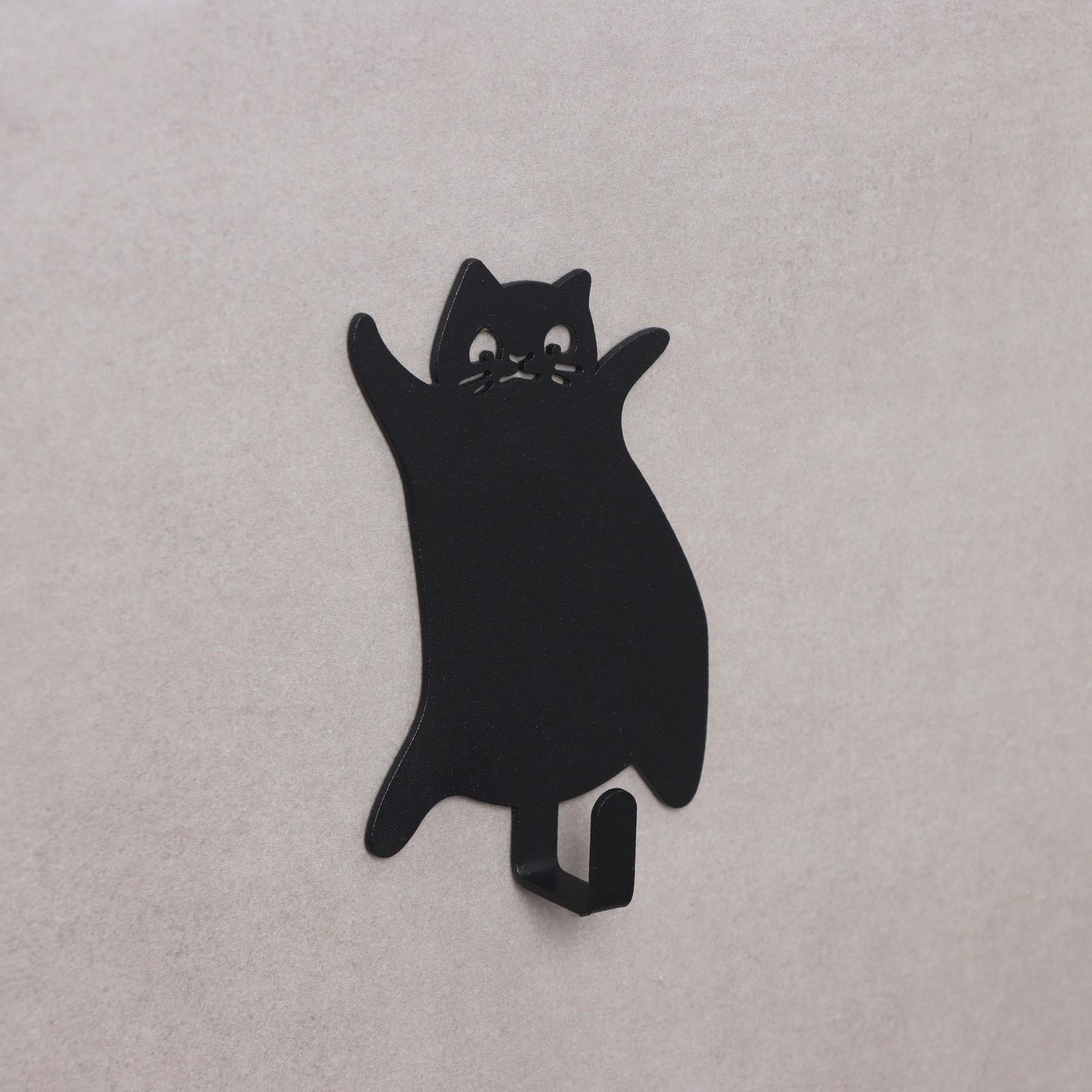 Крючок настенный самоклеящийся КОТ, 70×95×15 мм, цвет черный