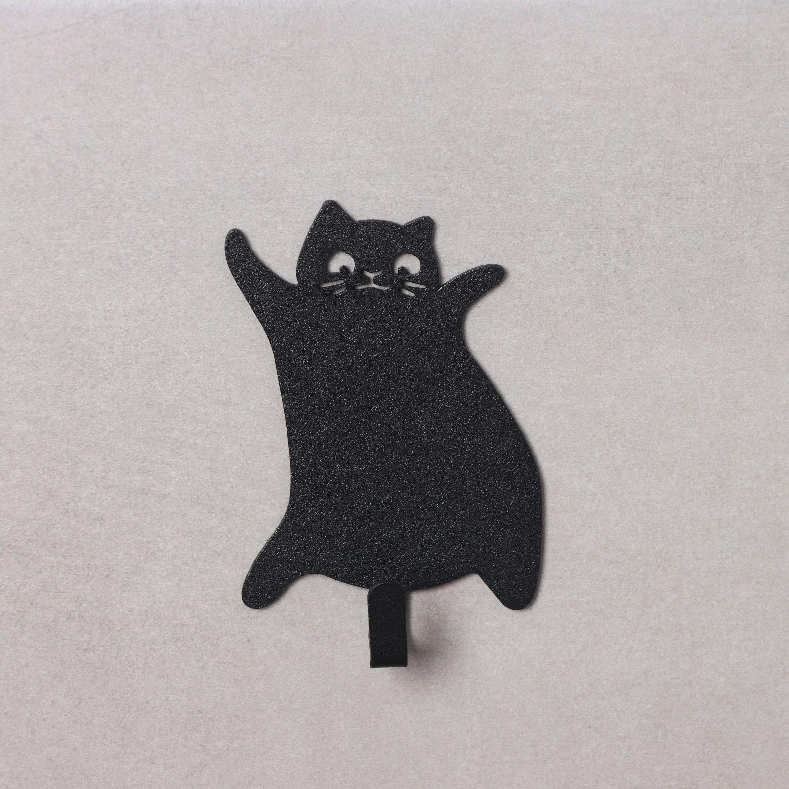 Крючок настенный самоклеящийся КОТ, 70×95×15 мм, цвет черный