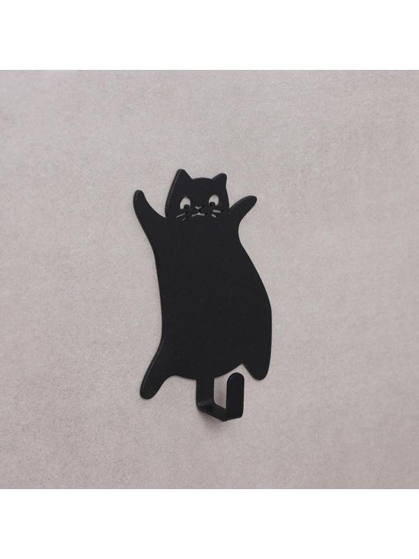 Крючок настенный самоклеящийся КОТ, 70×95×15 мм, цвет черный