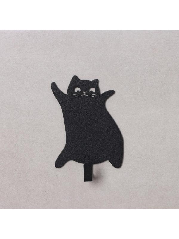 Крючок настенный самоклеящийся КОТ, 70×95×15 мм, цвет черный