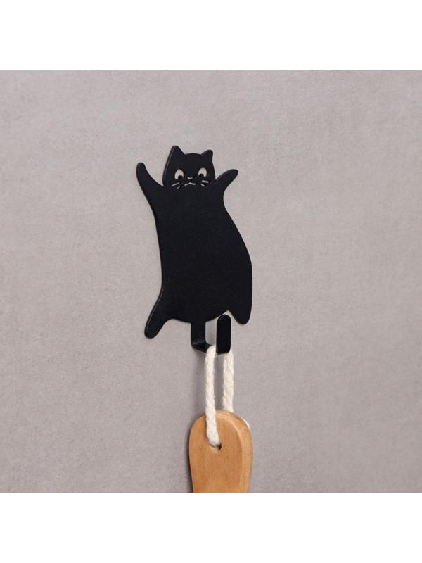 Крючок настенный самоклеящийся КОТ, 70×95×15 мм, цвет черный