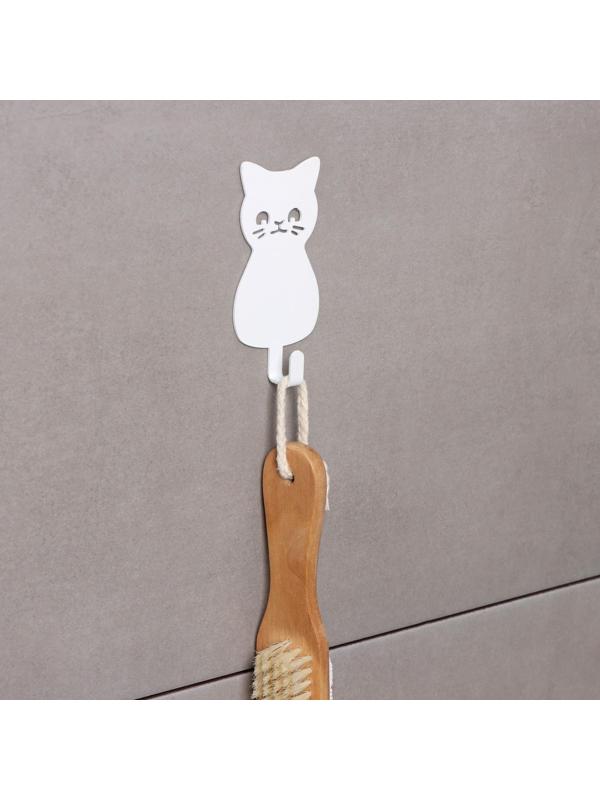 Крючок настенный самоклеящийся КОТ, 50×95×15 мм, цвет белый