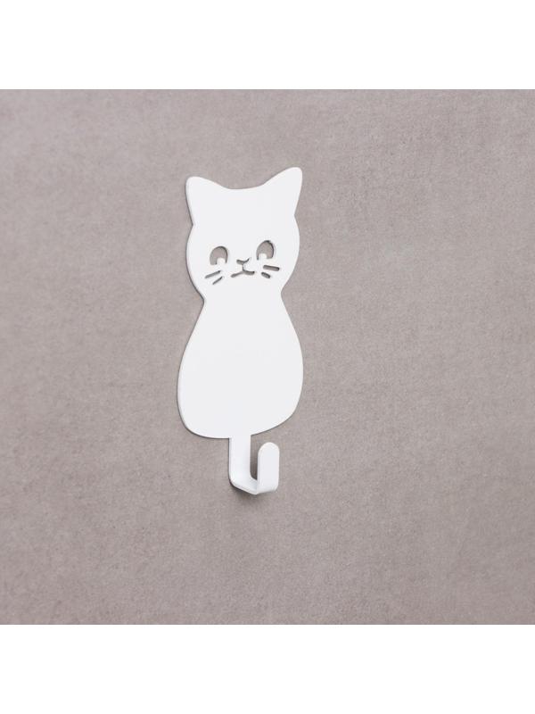 Крючок настенный самоклеящийся КОТ, 50×95×15 мм, цвет белый