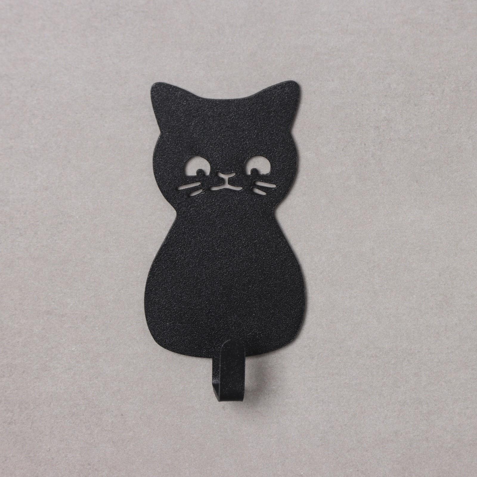 Крючок настенный самоклеящийся КОТ, 10×5,5×2 см, цвет черный