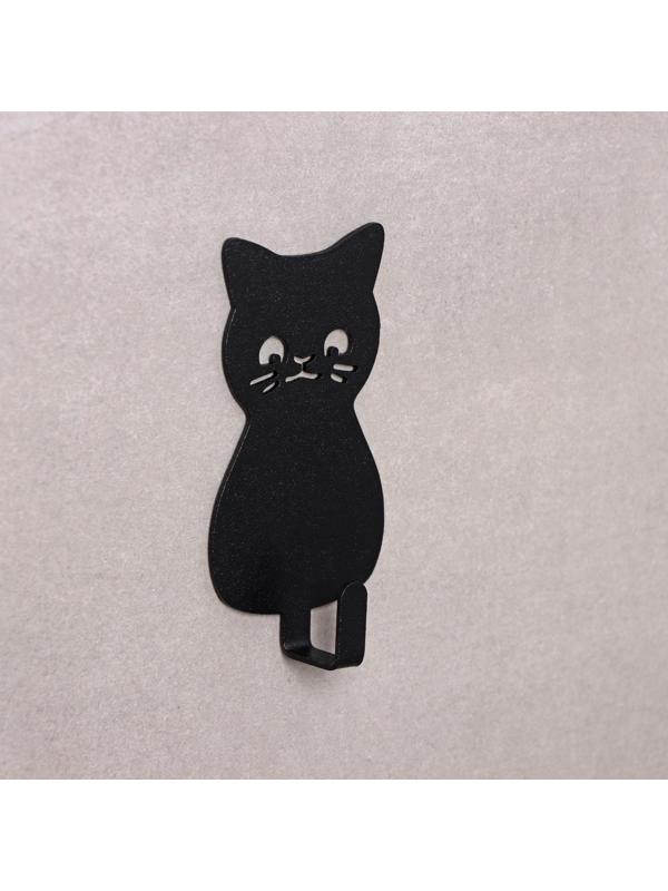 Крючок настенный самоклеящийся КОТ, 10×5,5×2 см, цвет черный