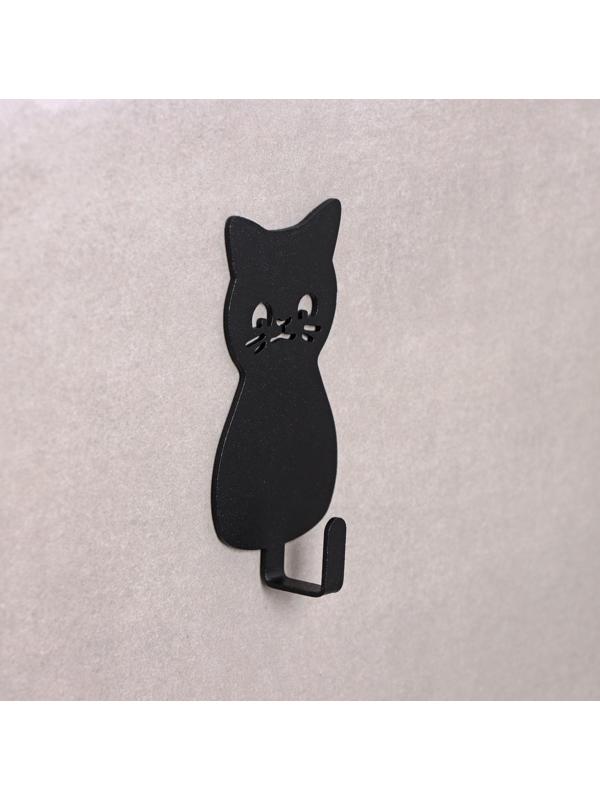 Крючок настенный самоклеящийся КОТ, 10×5,5×2 см, цвет черный