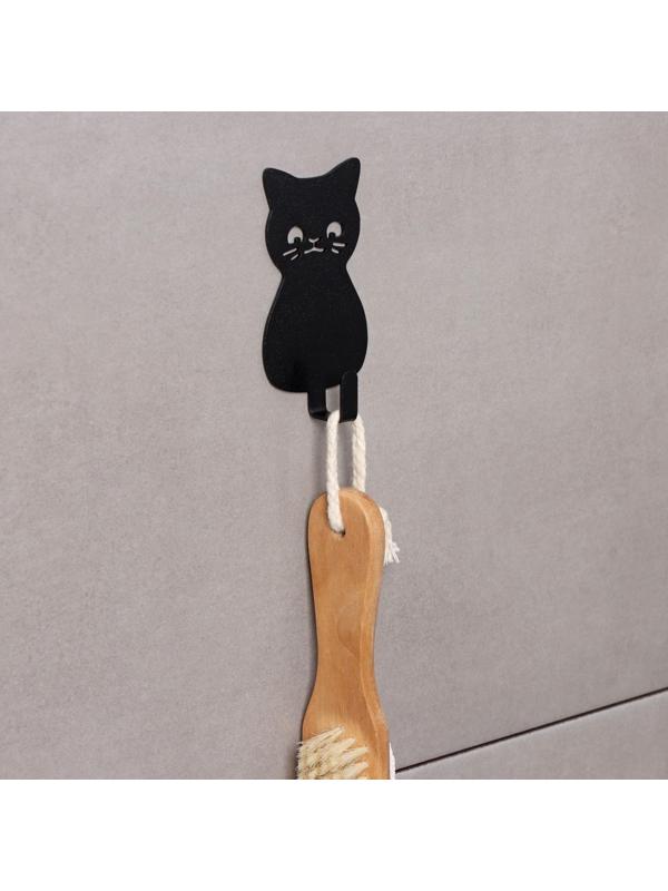 Крючок настенный самоклеящийся КОТ, 10×5,5×2 см, цвет черный