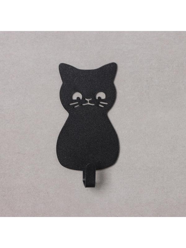 Крючок настенный самоклеящийся КОТ, 10×5,5×2 см, цвет черный