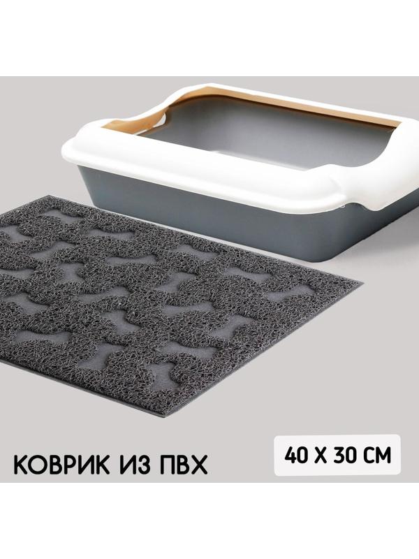 Коврик универсальный под миску и лоток «‎Косточки»‎, 30х40 см, серый