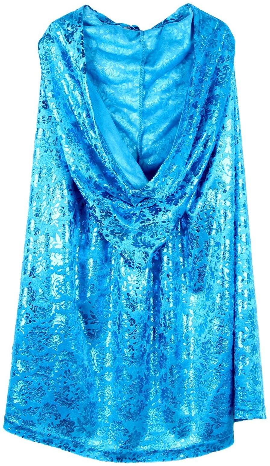 Карнавальный набор: голубой плащ с узором, коса, жезл, корона