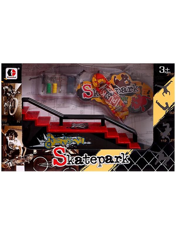 Набор скейт-парк «Трюк: прыжок с лестницы», фингерборд с перилами на лесенках