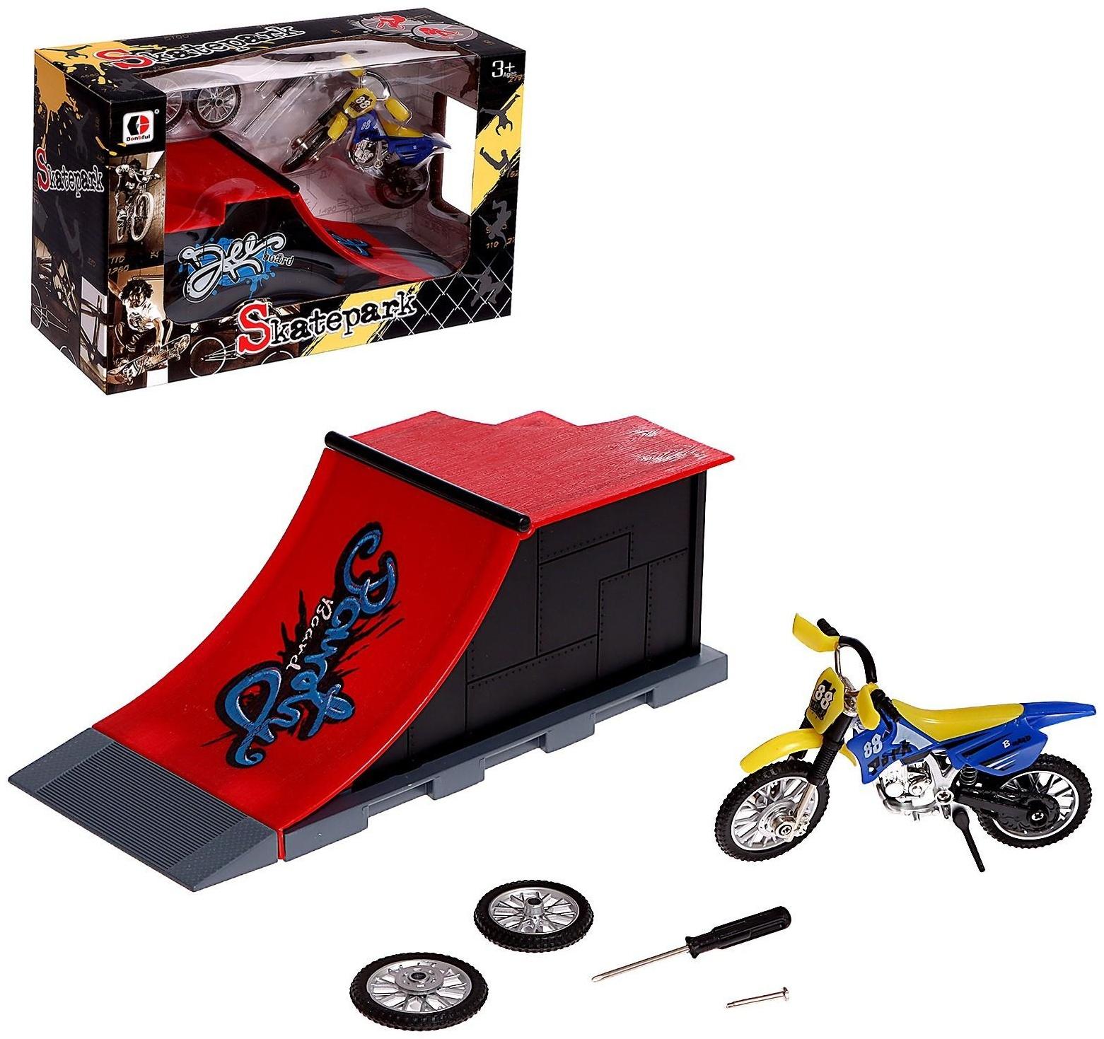 Набор скейт-парк «Мототриал», фингермотобайк с трамплином