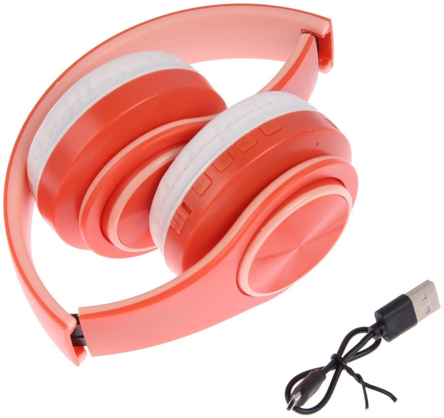 Наушники Т47, беспроводные, полноразмерные, BT, microSD, FM, микрофон, AUX, оранжевые