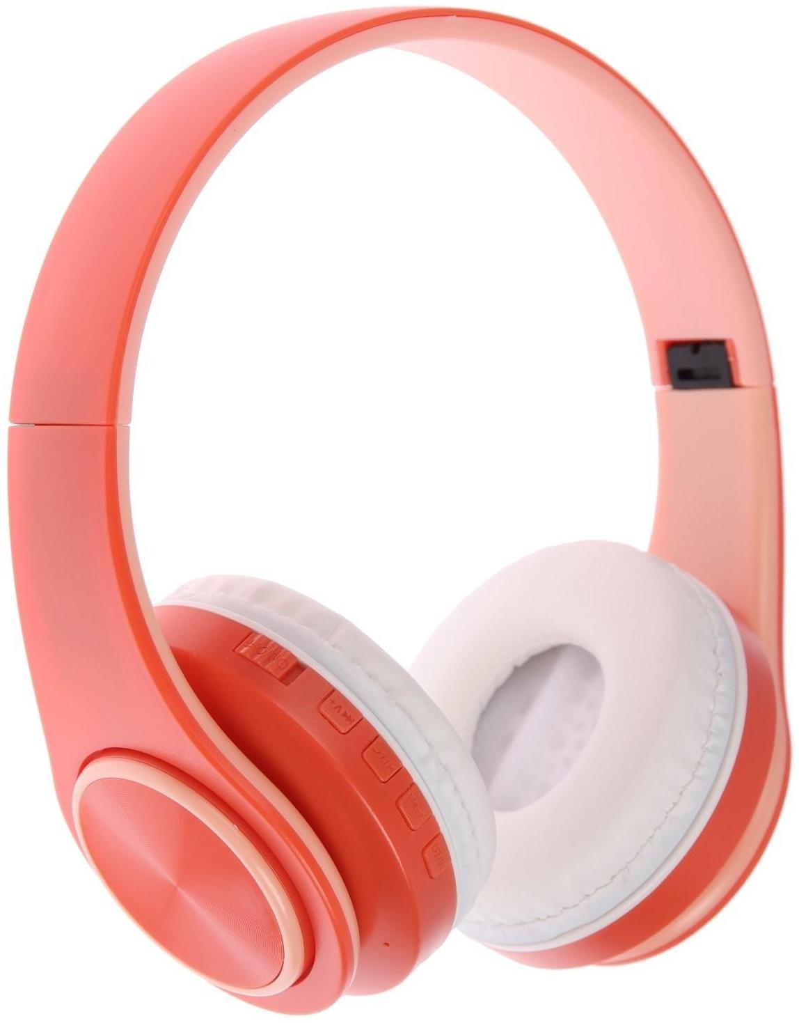 Наушники Т47, беспроводные, полноразмерные, BT, microSD, FM, микрофон, AUX, оранжевые