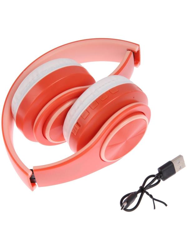 Наушники Т47, беспроводные, полноразмерные, BT, microSD, FM, микрофон, AUX, оранжевые