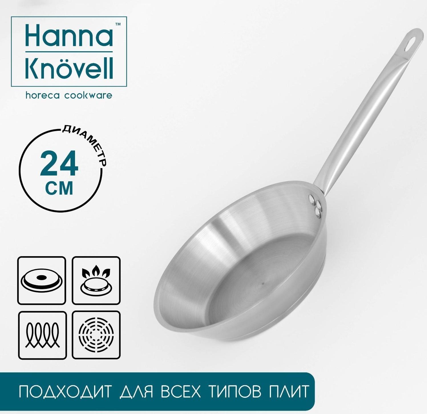 Сковорода из нержавеющей стали Hanna Knövell, d=24 см, h=5 см, толщина стенки 0,6 мм, длина ручки 21,5 см, индукция