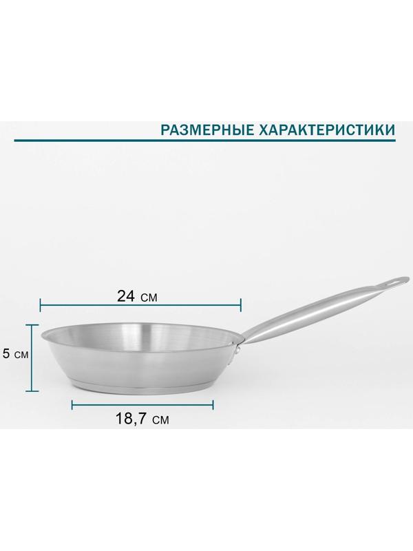 Сковорода из нержавеющей стали Hanna Knövell, d=24 см, h=5 см, толщина стенки 0,6 мм, длина ручки 21,5 см, индукция