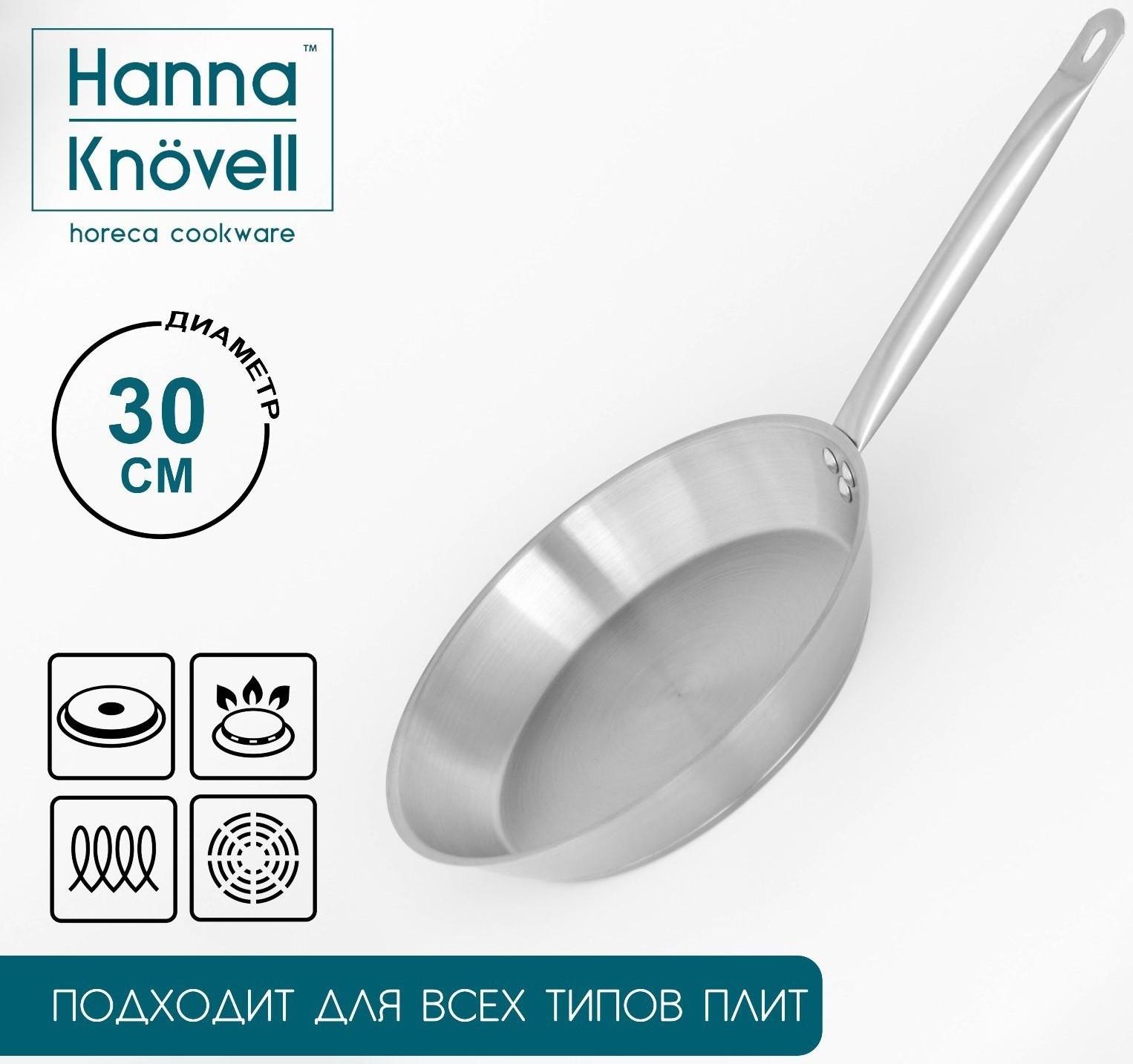 Сковорода из нержавеющей стали Hanna Knövell, d=30 см, h=5,5 см, толщина стенки 0,6 мм, длина ручки 24,5 см, индукция