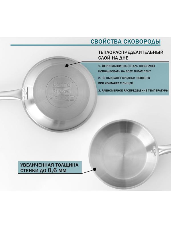 Сковорода из нержавеющей стали Hanna Knövell, d=30 см, h=5,5 см, толщина стенки 0,6 мм, длина ручки 24,5 см, индукция