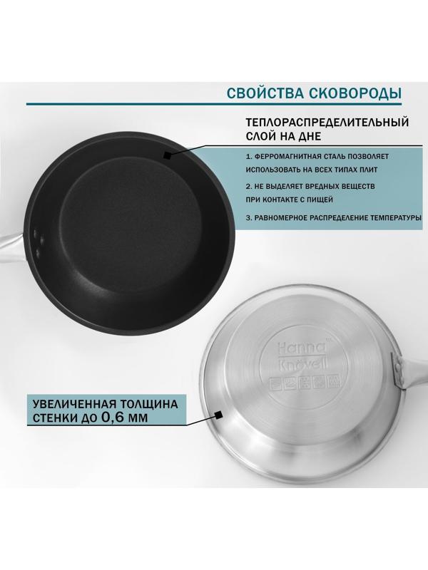 Сковорода из нержавеющей стали Hanna Knövell, d=28 см, h=5,5, толщина стенки 0,6 мм, длина ручки 25 см, антипригарное покрытие, индукция