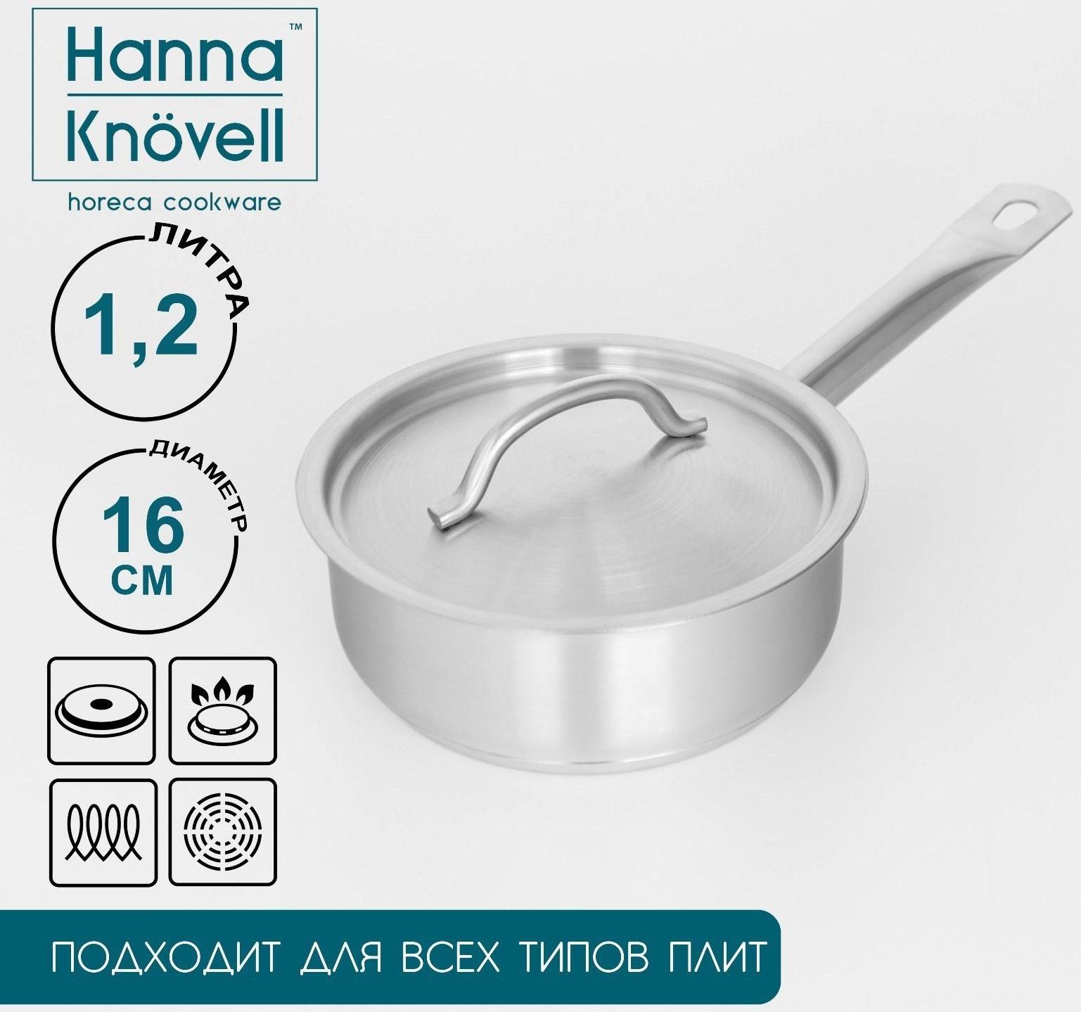 Сотейник из нержавеющей стали с крышкой Hanna Knövell, 1,2 л, d=16 см, h=6,5 см, толщина стенки 0,8 мм, индукция