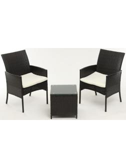 Набор садовой мебели: Стол и 2 кресла коричневого  цвета с белой подушкой