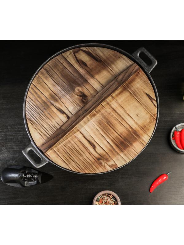 Сковорода-ВОК чугунная Magma «Хемминг», 31×8 см, с деревянной крышкой