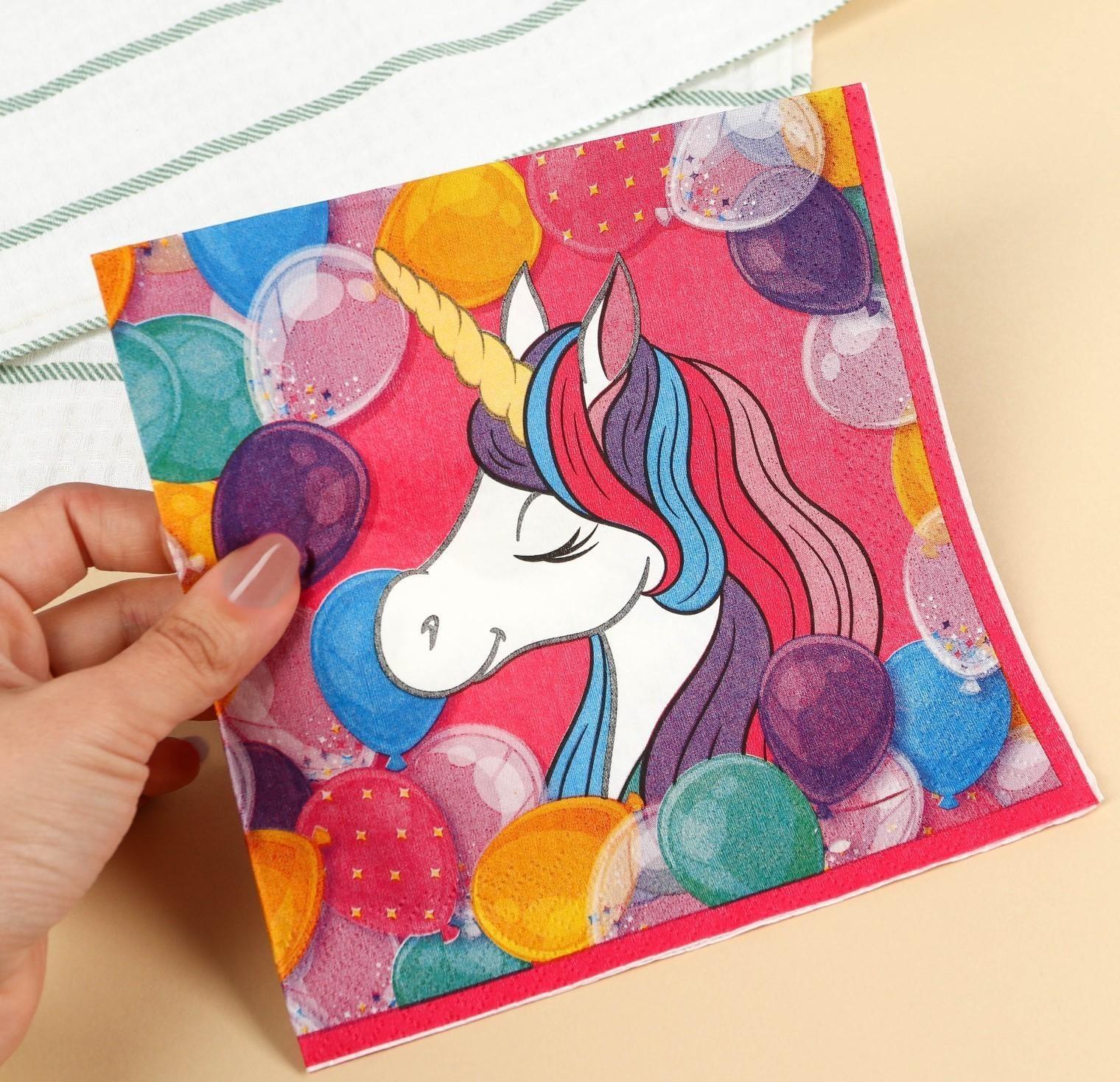 Салфетки бумажные Минни и Единорог, 33х33 см, 20 шт., 3-х слойные