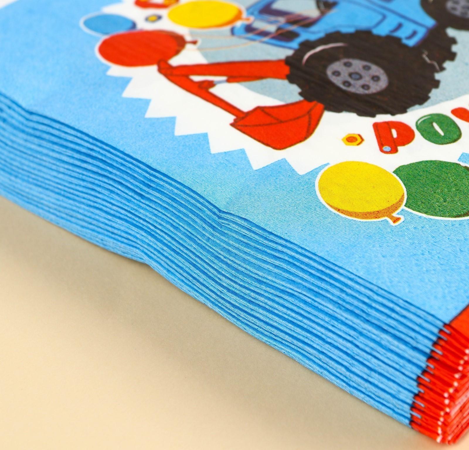 Салфетки бумажные «С днём рождения» Синий трактор, 33х33 см, 20 шт., 3-х слойные