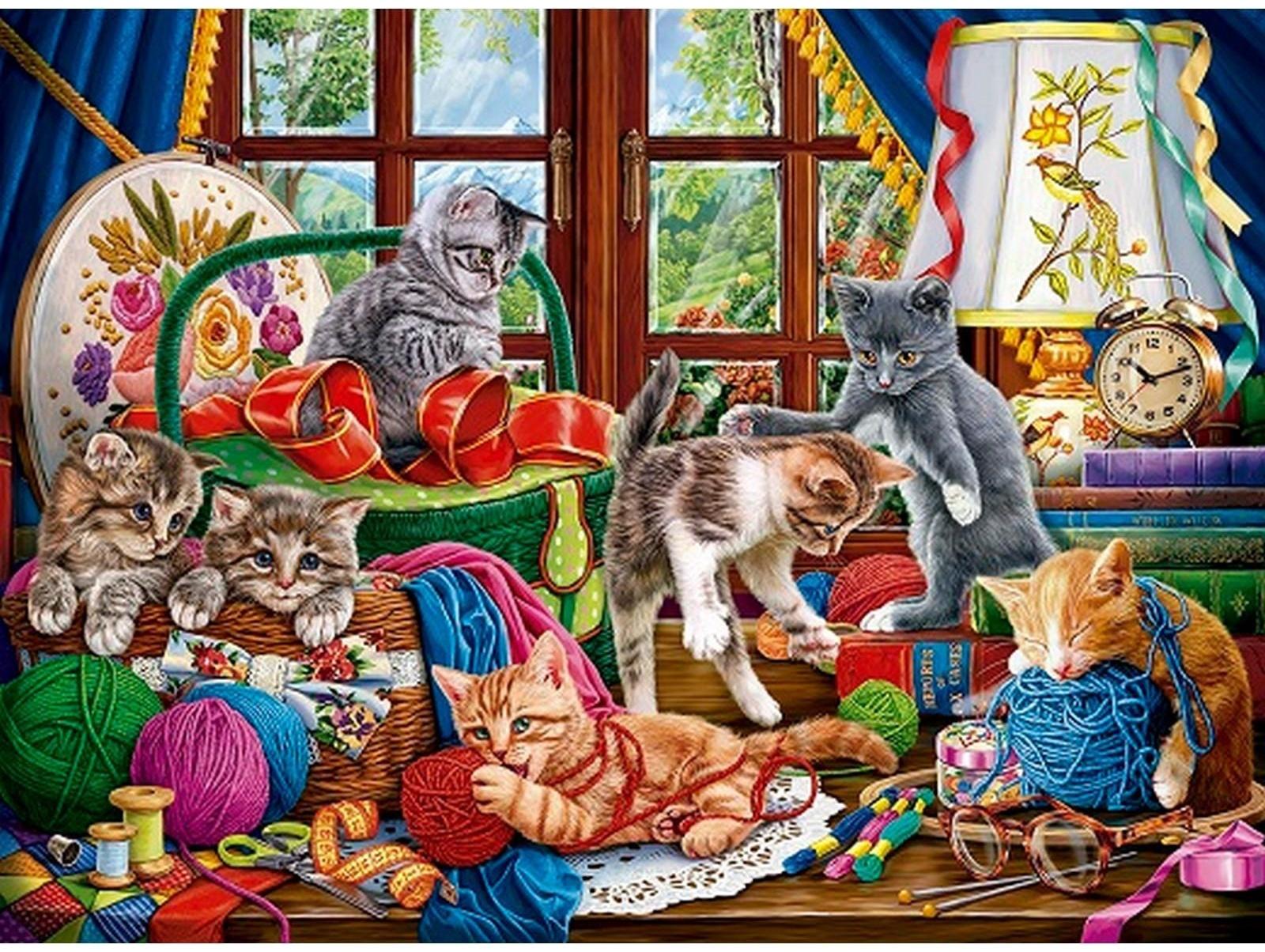 Холст с красками 40 × 50 см, по номерам «Котята и пряжа»