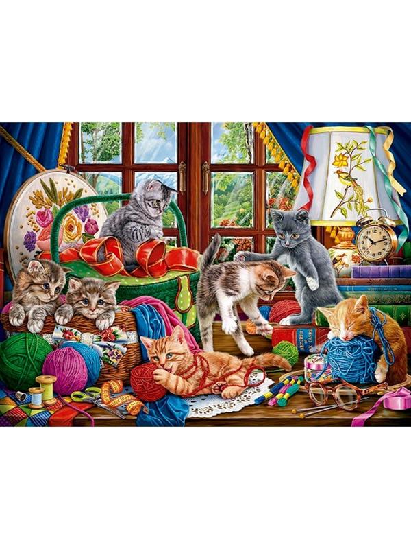 Холст с красками 40 × 50 см, по номерам «Котята и пряжа»